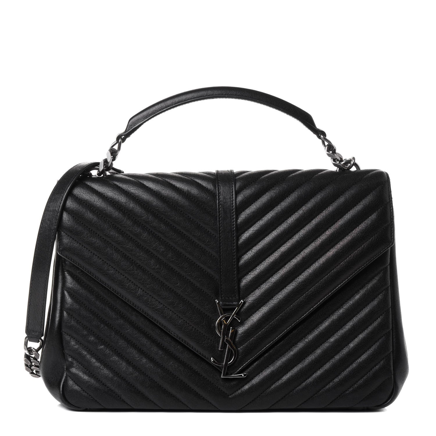 Saint Laurent Sheepskin Matelasse Chevron Monogram Large College Satchel Black 1 of 4