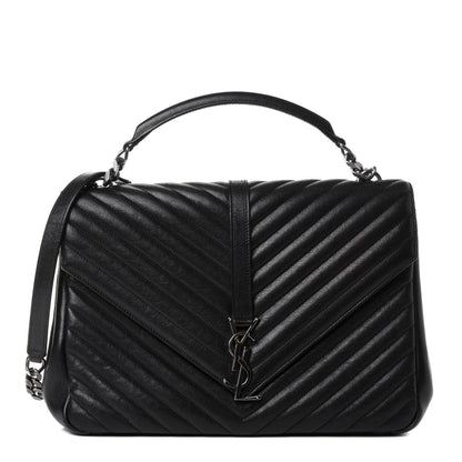 Saint Laurent Sheepskin Matelasse Chevron Monogram Large College Satchel Black 1 of 4