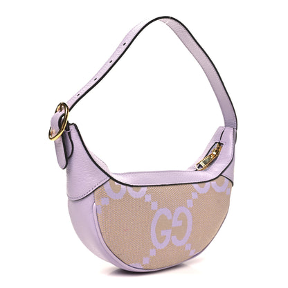 Gucci Monogram Jumbo GG Textured Dollar Calfskin Mini Ophidia Half Moon Hobo Beige Lapis 3 of 10