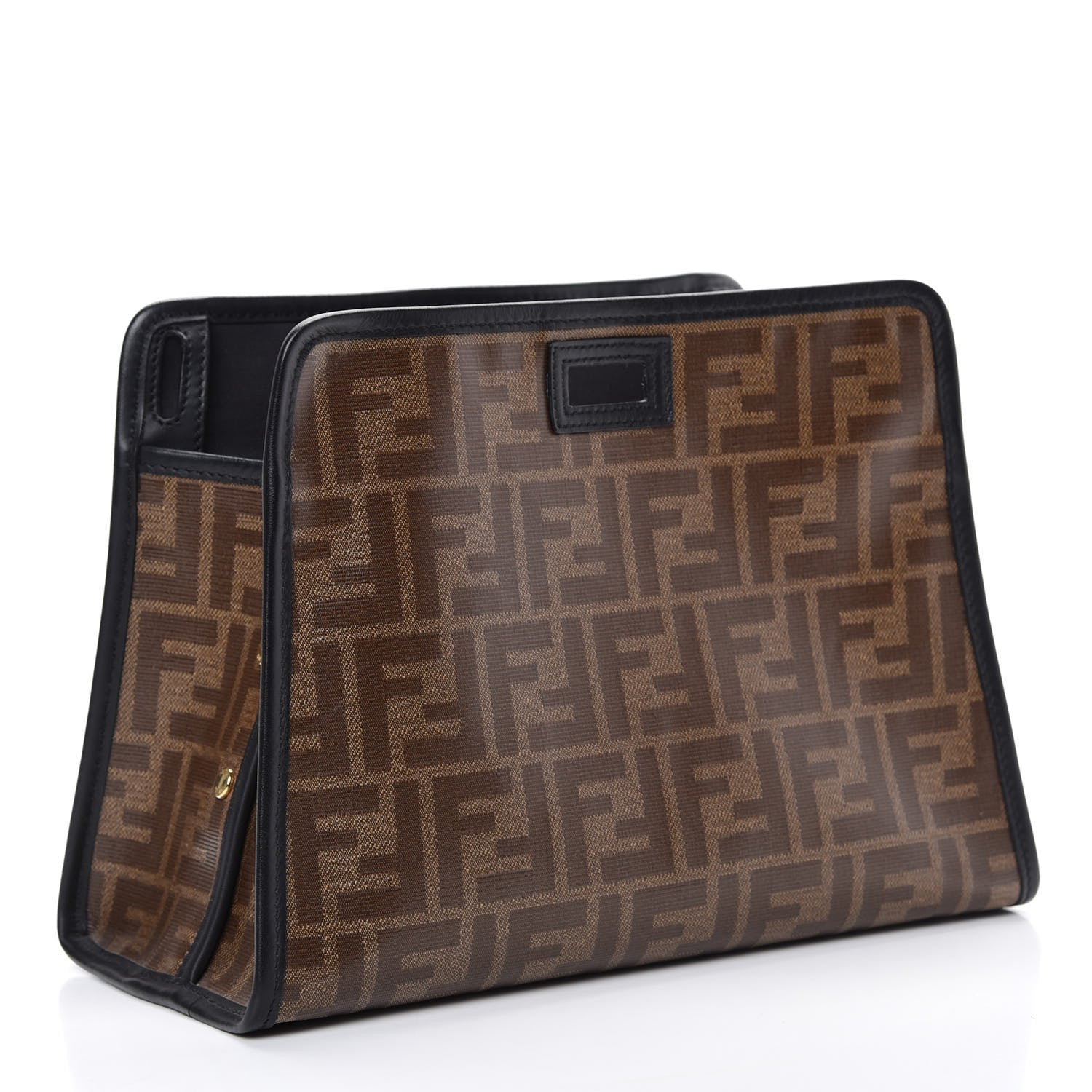 Fendi Glazed Fabric Vitello Century FF 1974 Stamp Patch Mini Peekaboo Defender Cover Mogano Panna Black 2 of 7