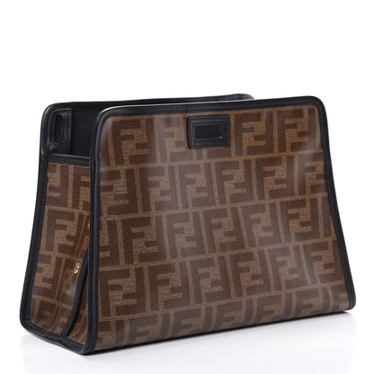 Fendi Glazed Fabric Vitello Century FF 1974 Stamp Patch Mini Peekaboo Defender Cover Mogano Panna Black 2 of 7