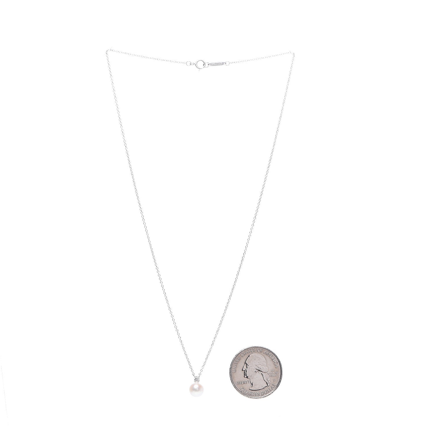 18K White Gold Pearl Diamond Freshwater Pearl 6.5-7mm Pendant Necklace