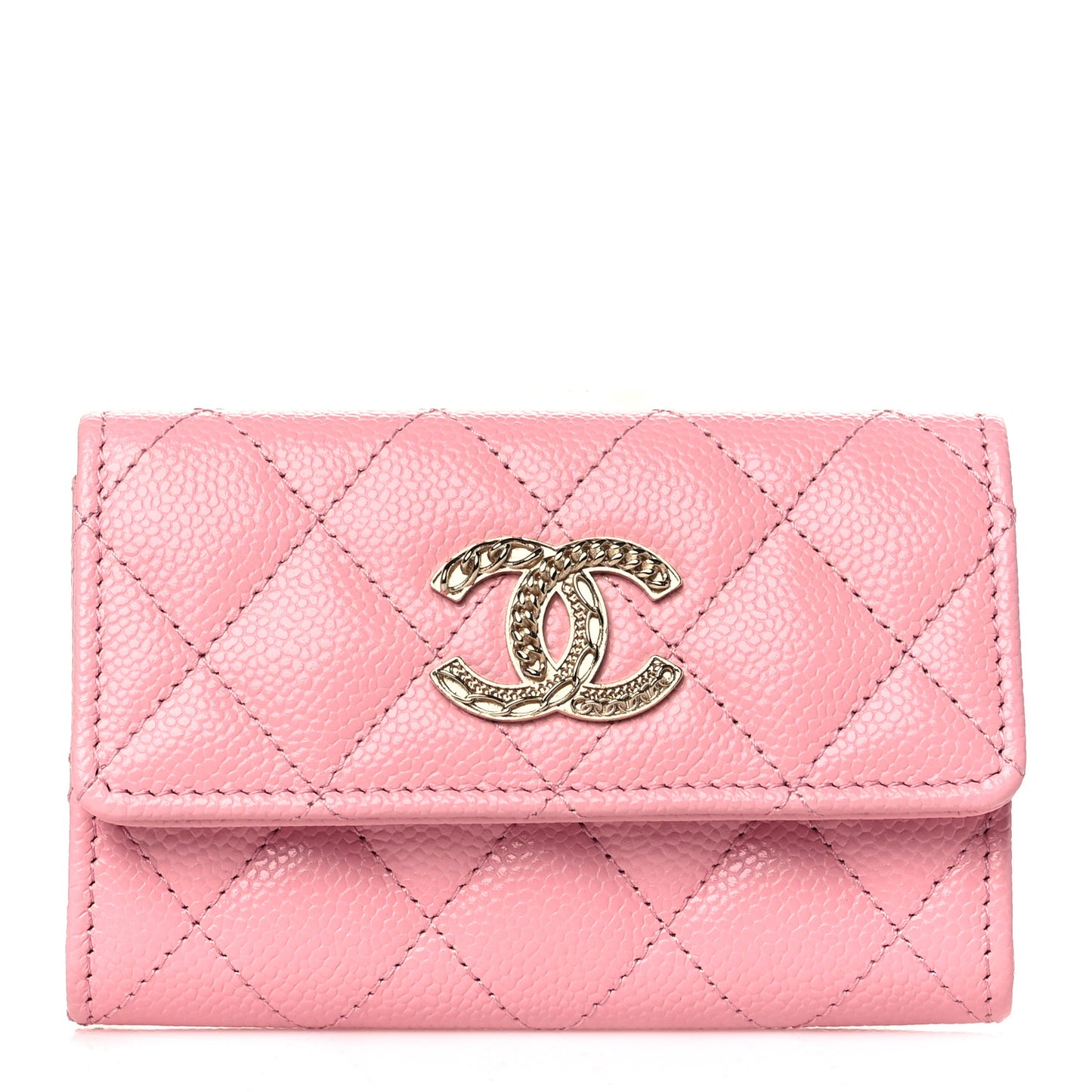 Caviar Quilted Multi Chain CC Flap Card Holder Pink