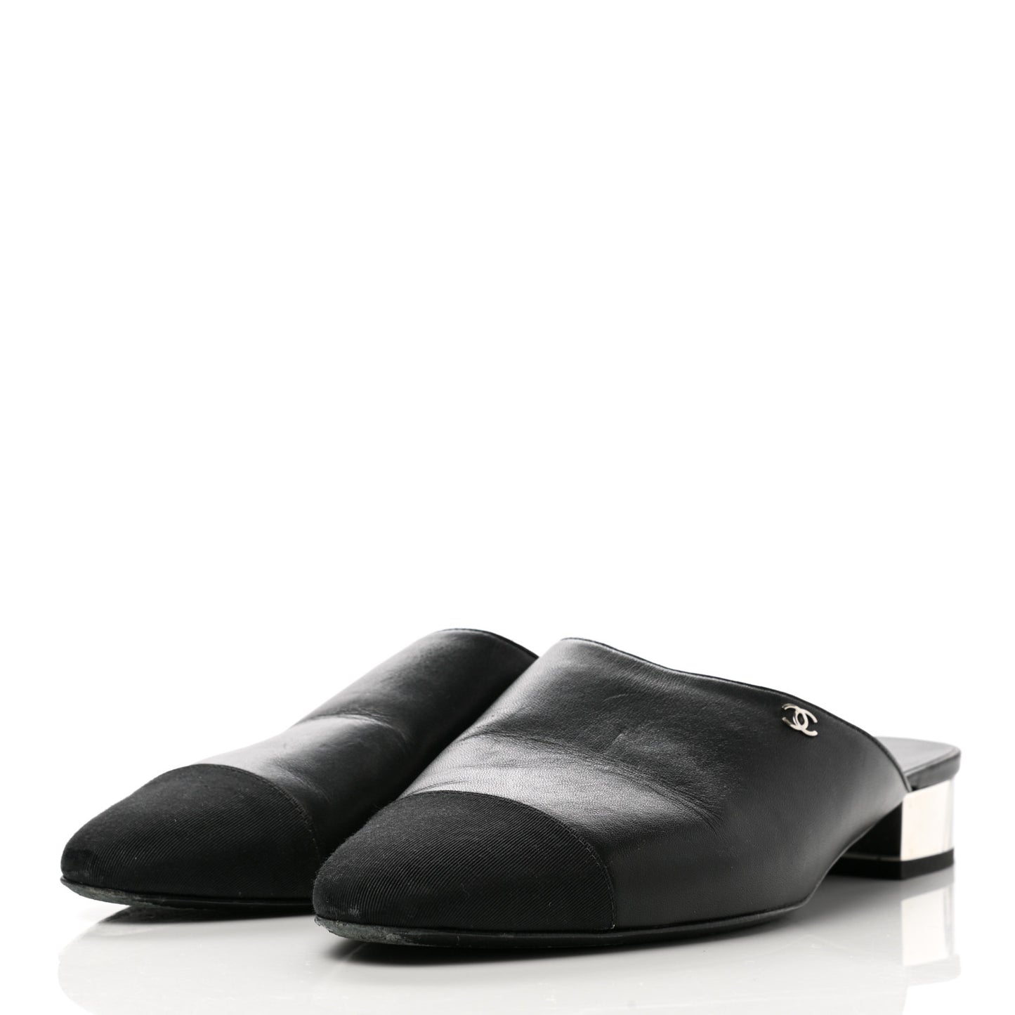 Lambskin Grosgrain Cap Toe CC Mules 39.5 Black