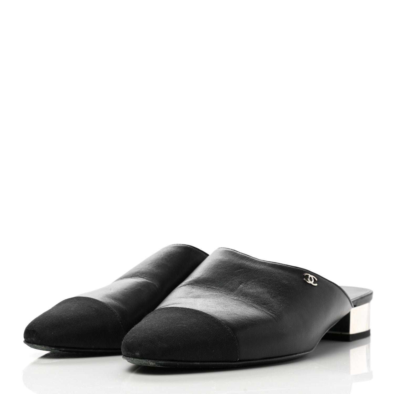 Chanel Lambskin Grosgrain Cap Toe CC Mules 39.5 Black 3 of 12