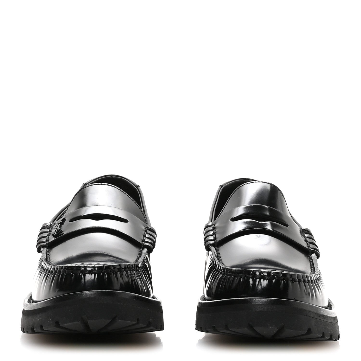 Saint Laurent Glazed Calfskin Chunky Le Loafer Penny Slippers 38 Black 3 of 8