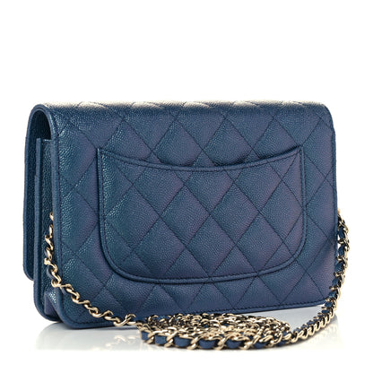Chanel Iridescent Caviar Quilted Wallet On Chain WOC Dark Blue 2 of 10