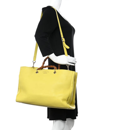 Gucci Calfskin Large Bamboo Shopper Tote Citrus 2 of 14