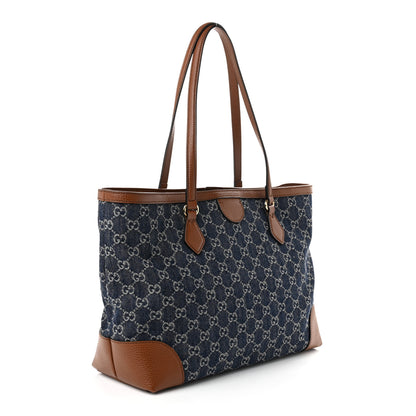 Gucci New Denim GG Monogram Medium Ophidia Shopping Tote Blue Tea Cuir 2 of 9