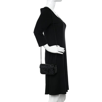 Gucci Patent Lambskin Enamel Matelasse Monochrome Super Mini GG Marmont Shoulder Bag Black 2 of 9