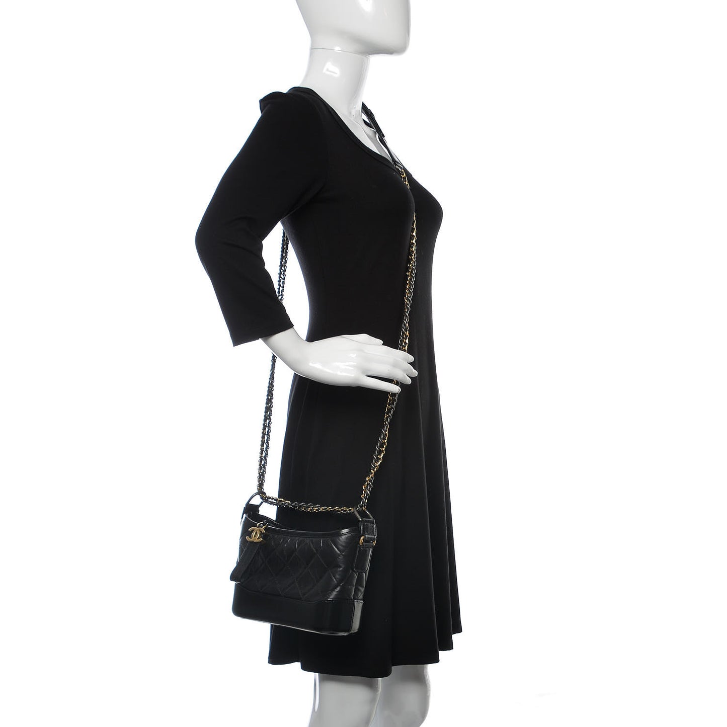 Aged Calfskin Quilted Small Gabrielle Hobo Black