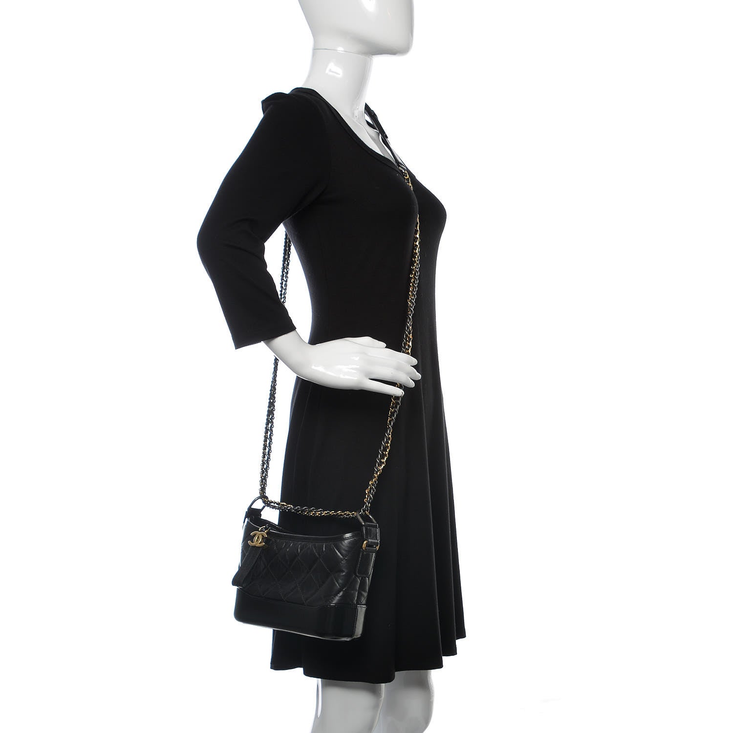 Chanel Aged Calfskin Quilted Small Gabrielle Hobo Black 2 of 8
