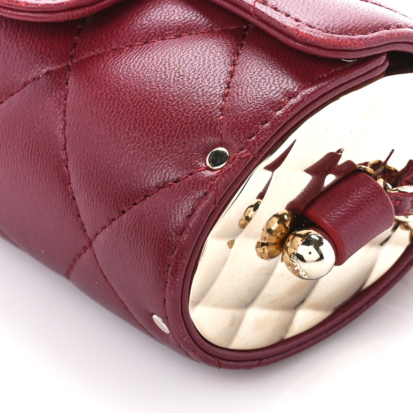 Lambskin Quilted Box Of Secrets Card Holder With Chain Burgundy