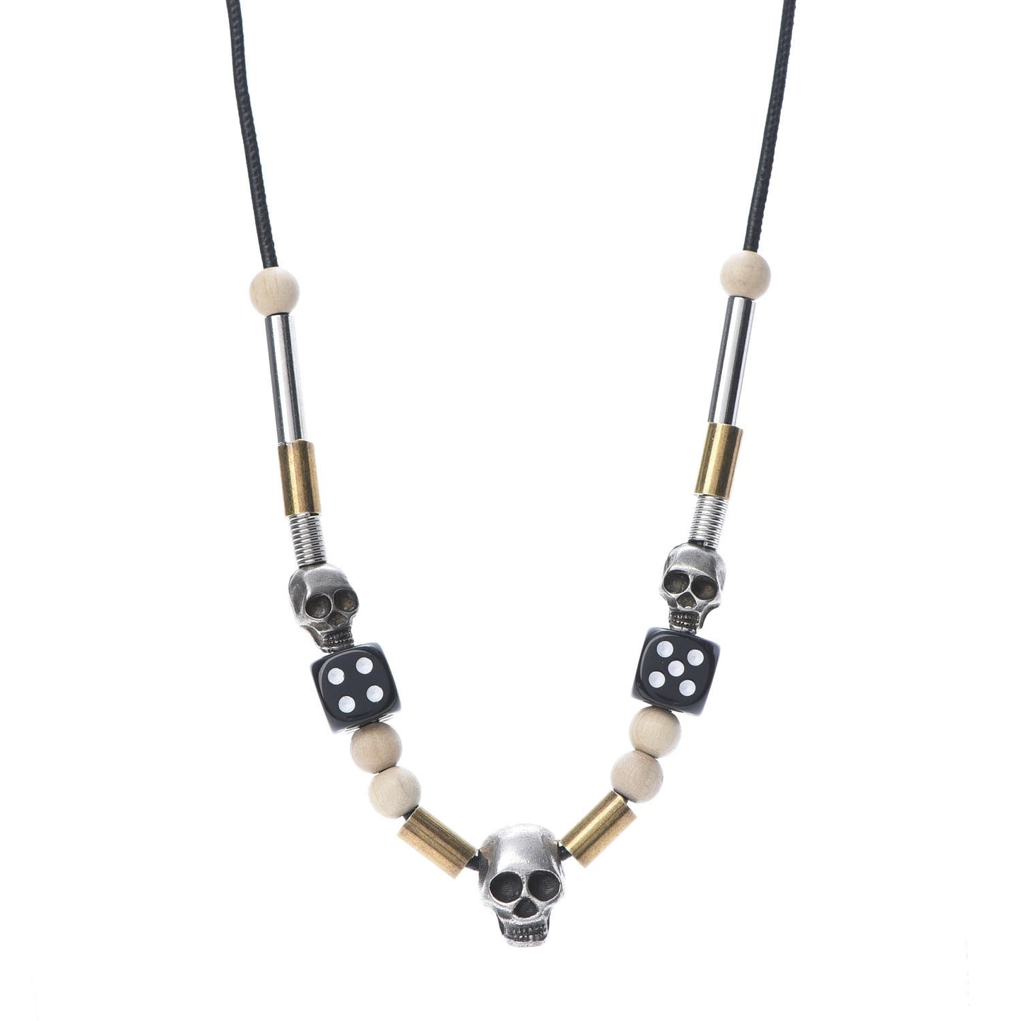 Calfskin Skull Dice Necklace Black