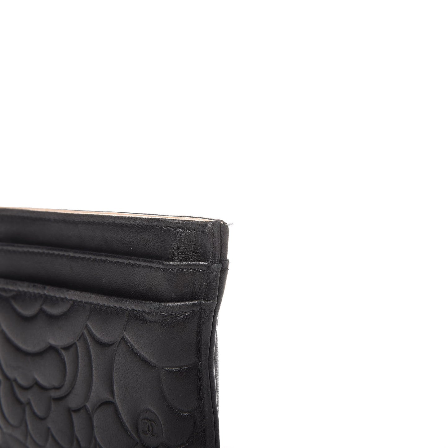 Lambskin Camellia Embossed Card Holder Black