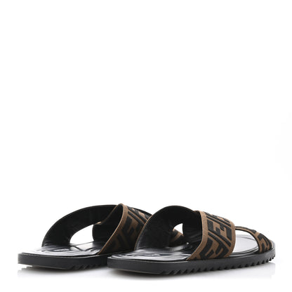 Fendi Fabric Rubber Macro FF Embroidered Mens Crisscross Slide Sandals 10 Maya Black 5 of 11