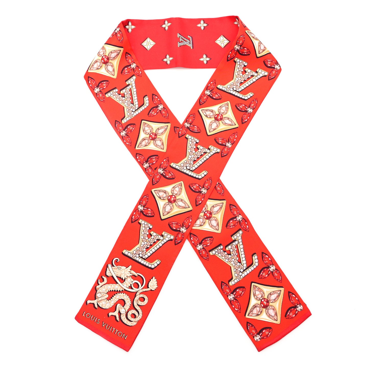 Silk Monogram Precious Dragon Bandeau Rouge