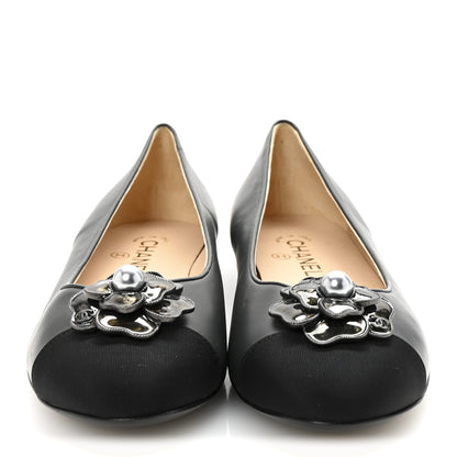 Chanel Lambskin Grosgrain Camellia Ballerina Flats 40 Dark Grey Black 3 of 9