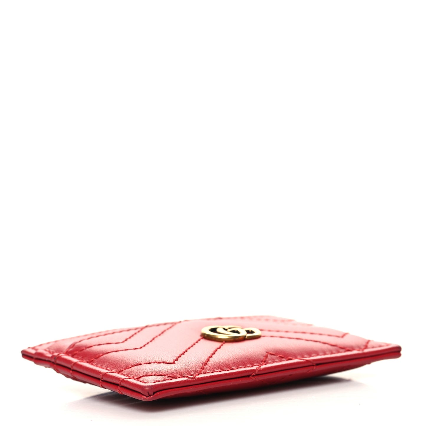 Calfskin Matelasse GG Marmont Card Holder Hibiscus Red
