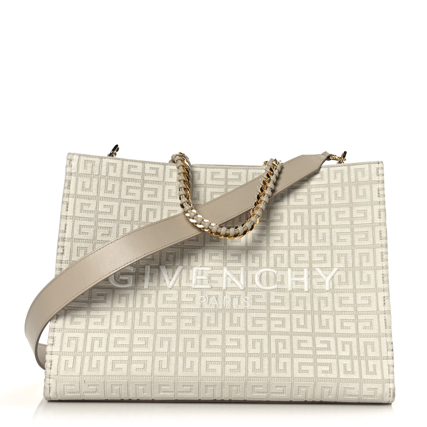 Canvas Jacquard 4G Medium Chain Tote Stone Grey