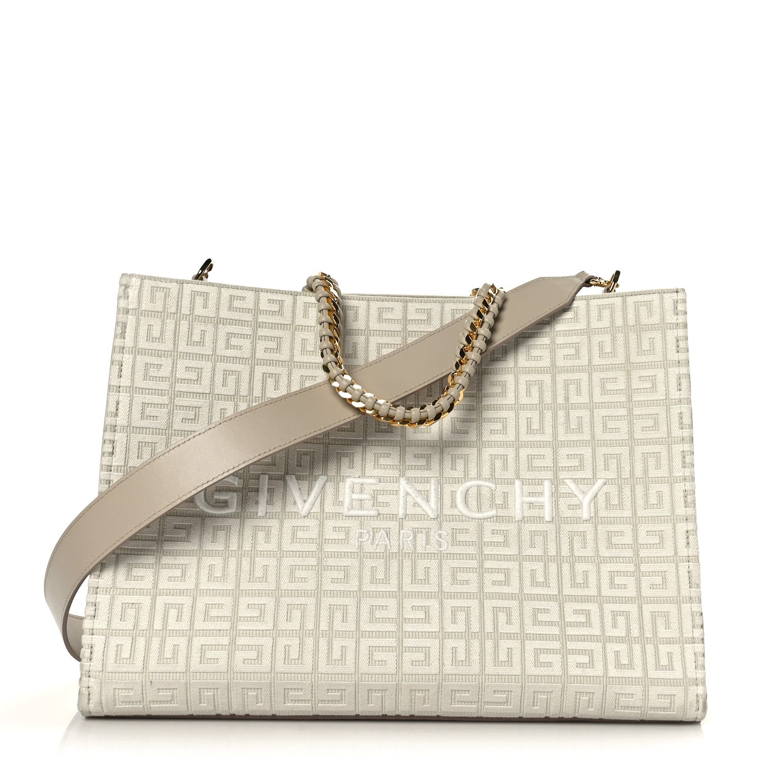 Givenchy Canvas Jacquard 4G Medium Chain Tote Stone Grey 1 of 11