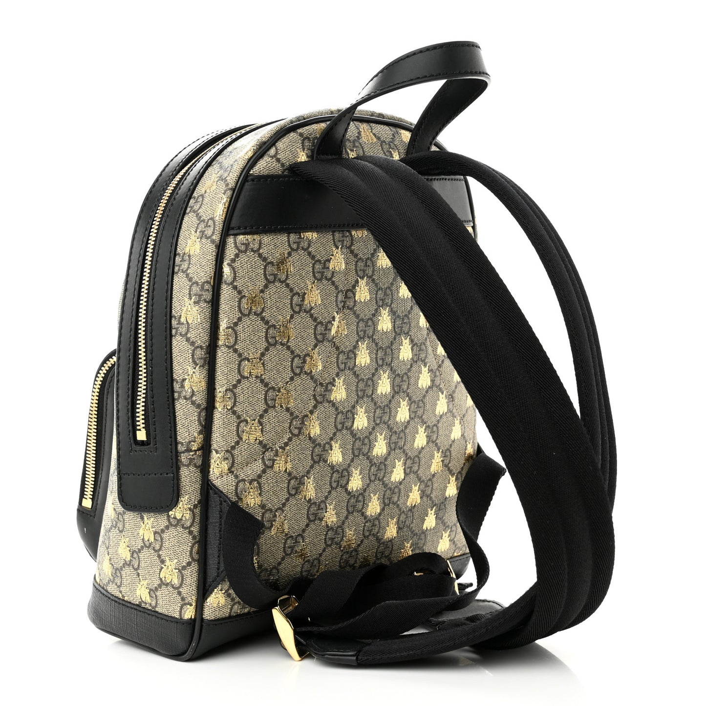 GG Supreme Monogram Bees Print Small Day Backpack Beige Oro Black