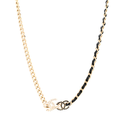 Chanel Metal Calfskin Crystal Double CC Short Necklace Black Gold 1 of 6