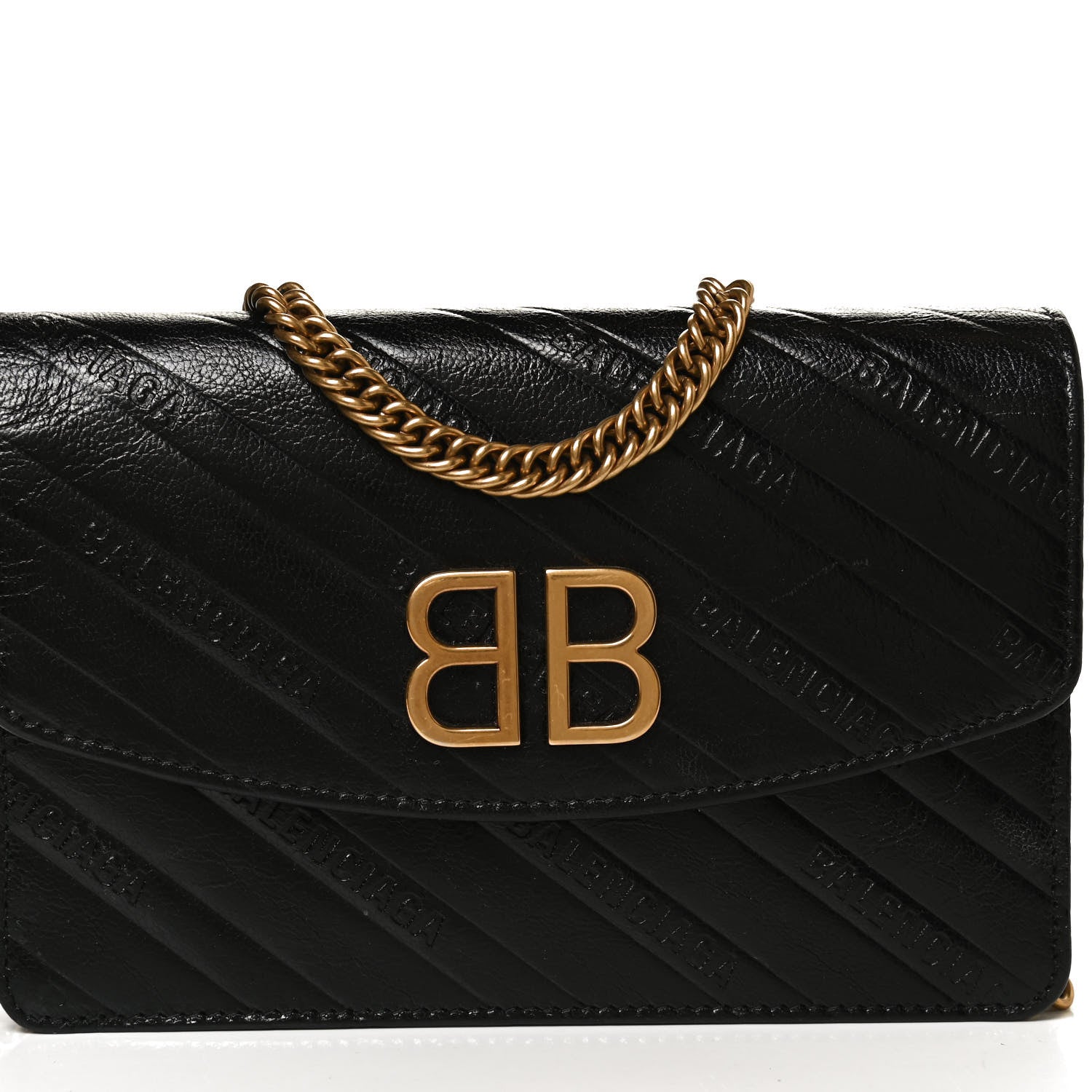 Balenciaga Shiny Goatskin Logo Embossed BB Wallet On Chain Black 7 of 12