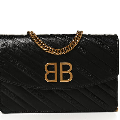 Balenciaga Shiny Goatskin Logo Embossed BB Wallet On Chain Black 7 of 12
