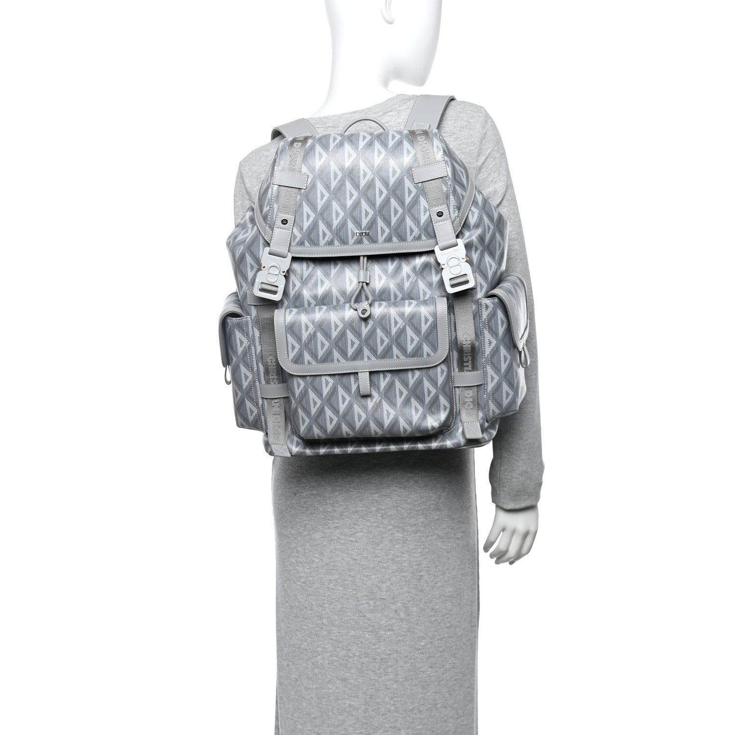 Christian Dior Coated Canvas CD Diamond Large Hit The Road Backpack Gray 2 of 12