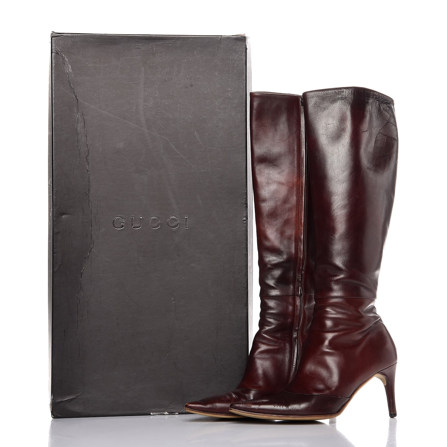Gucci Stivale Calfskin Shade Pointed Toe Knee High Boots 8 Rosewood 15 of 15