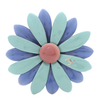 Chanel Resin CC Flower Brooch Green Gold 1 of 6