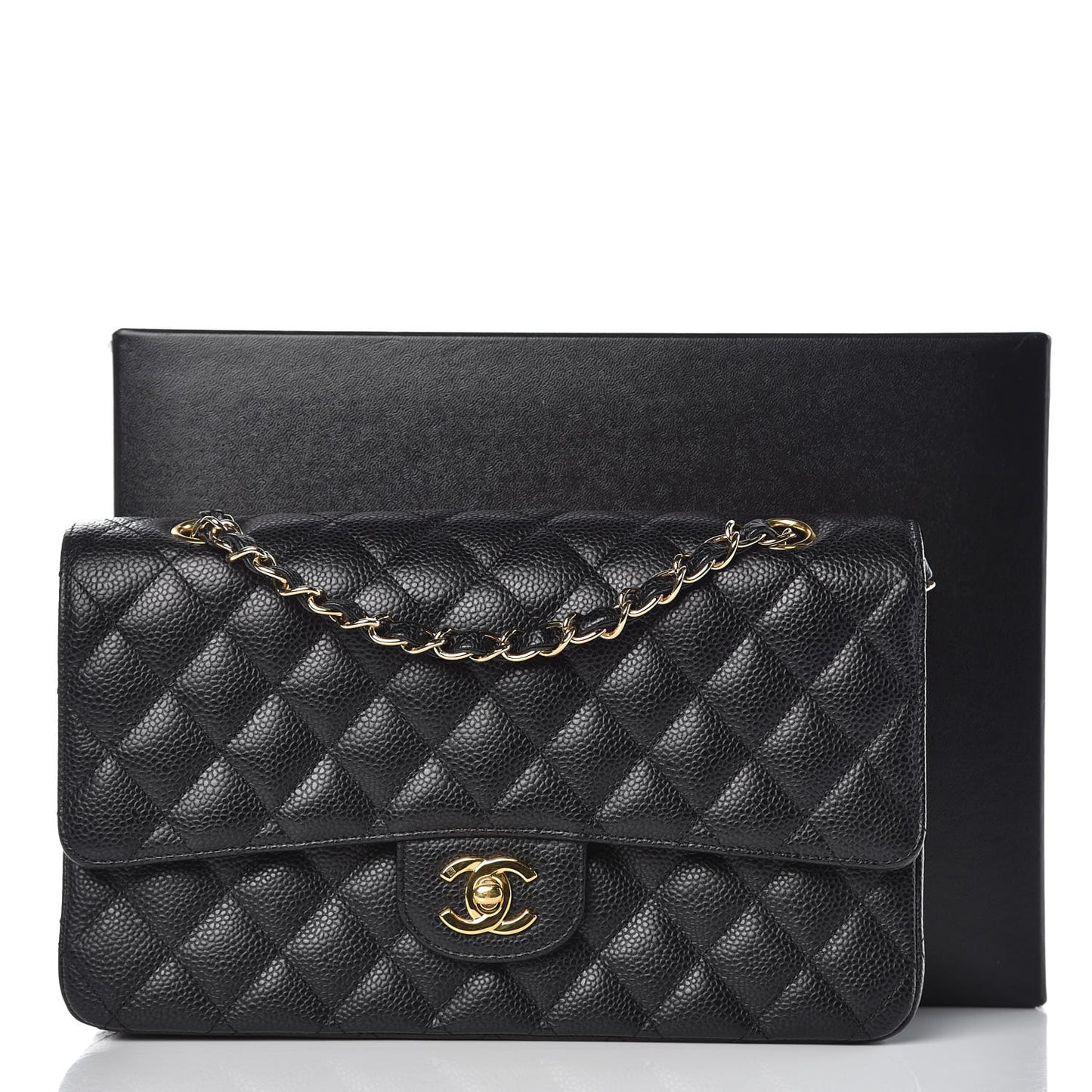 Caviar Quilted Medium Double Flap Black