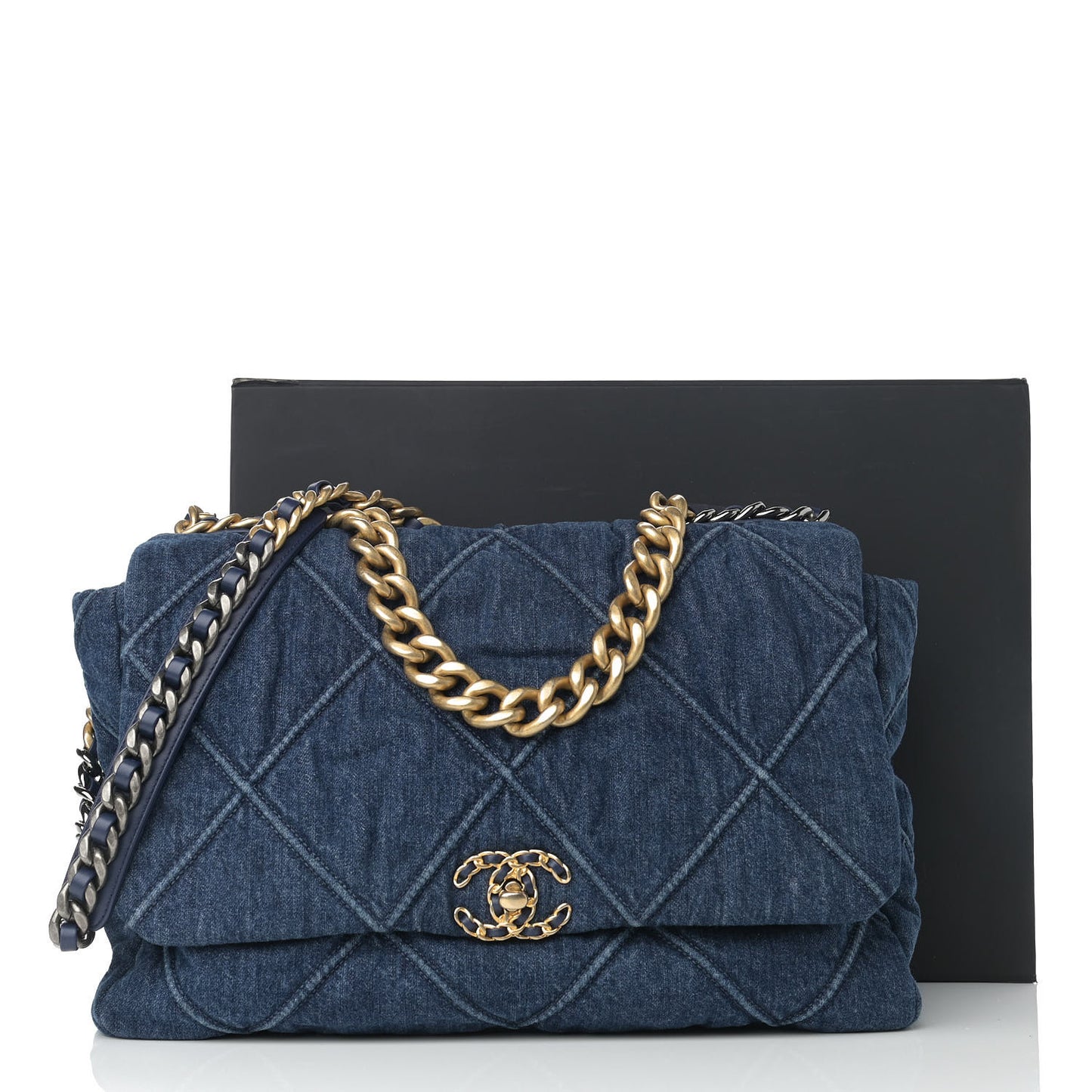 Denim Quilted Maxi Chanel 19 Flap Blue