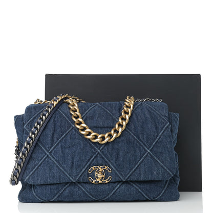Chanel Denim Quilted Maxi Chanel 19 Flap Blue 13 of 13
