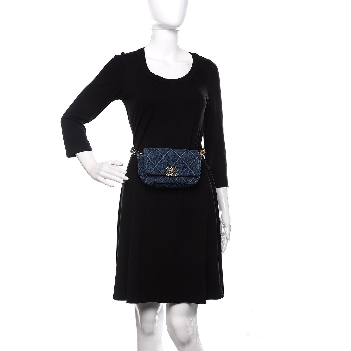 Denim Quilted Chanel 19 Belt Bag Blue