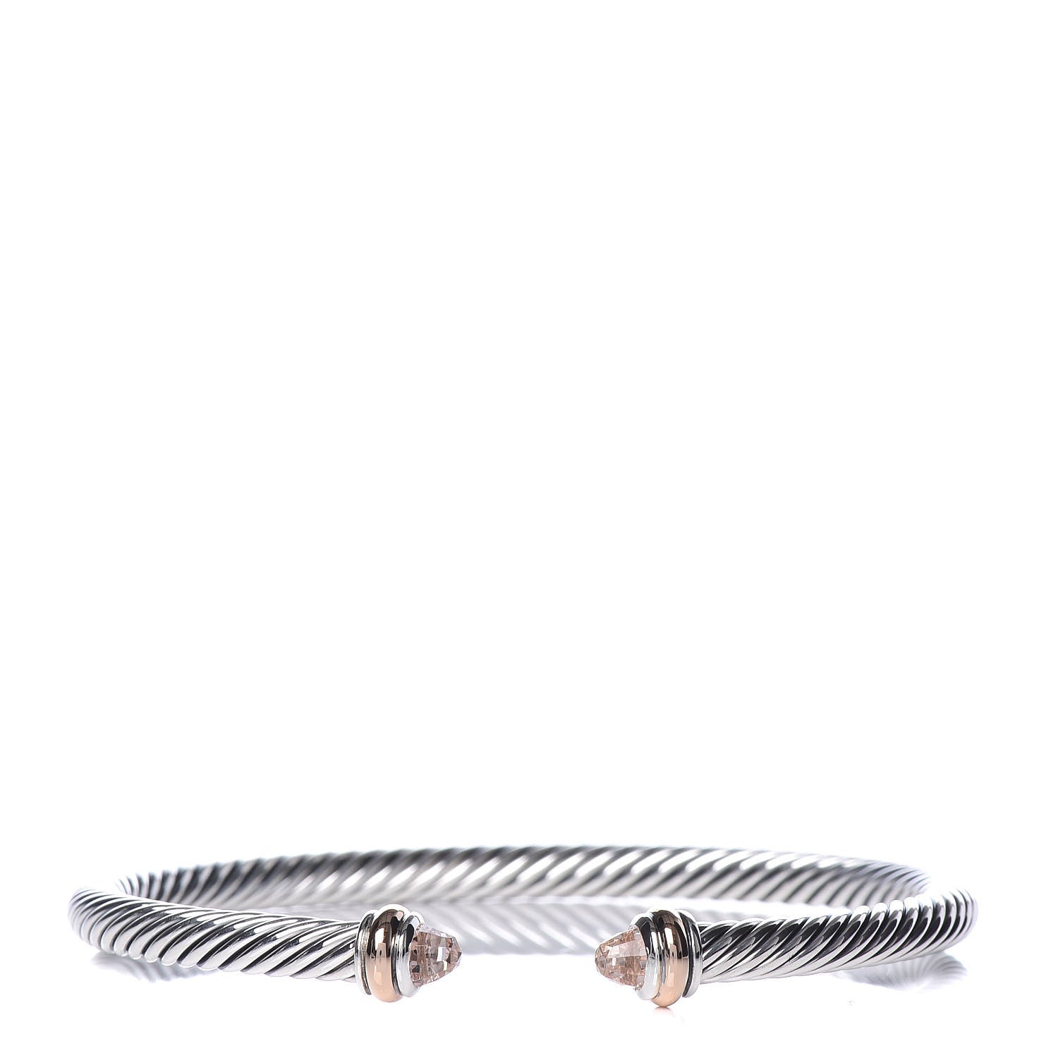 David Yurman Sterling Silver 18K Rose Gold Morganite 4mm Cable Classics Bracelet 1 of 5