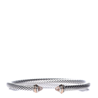 David Yurman Sterling Silver 18K Rose Gold Morganite 4mm Cable Classics Bracelet 1 of 5