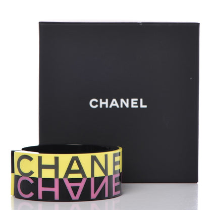 Chanel Resin CC Cuff Bracelet Black Yellow Pink 5 of 5