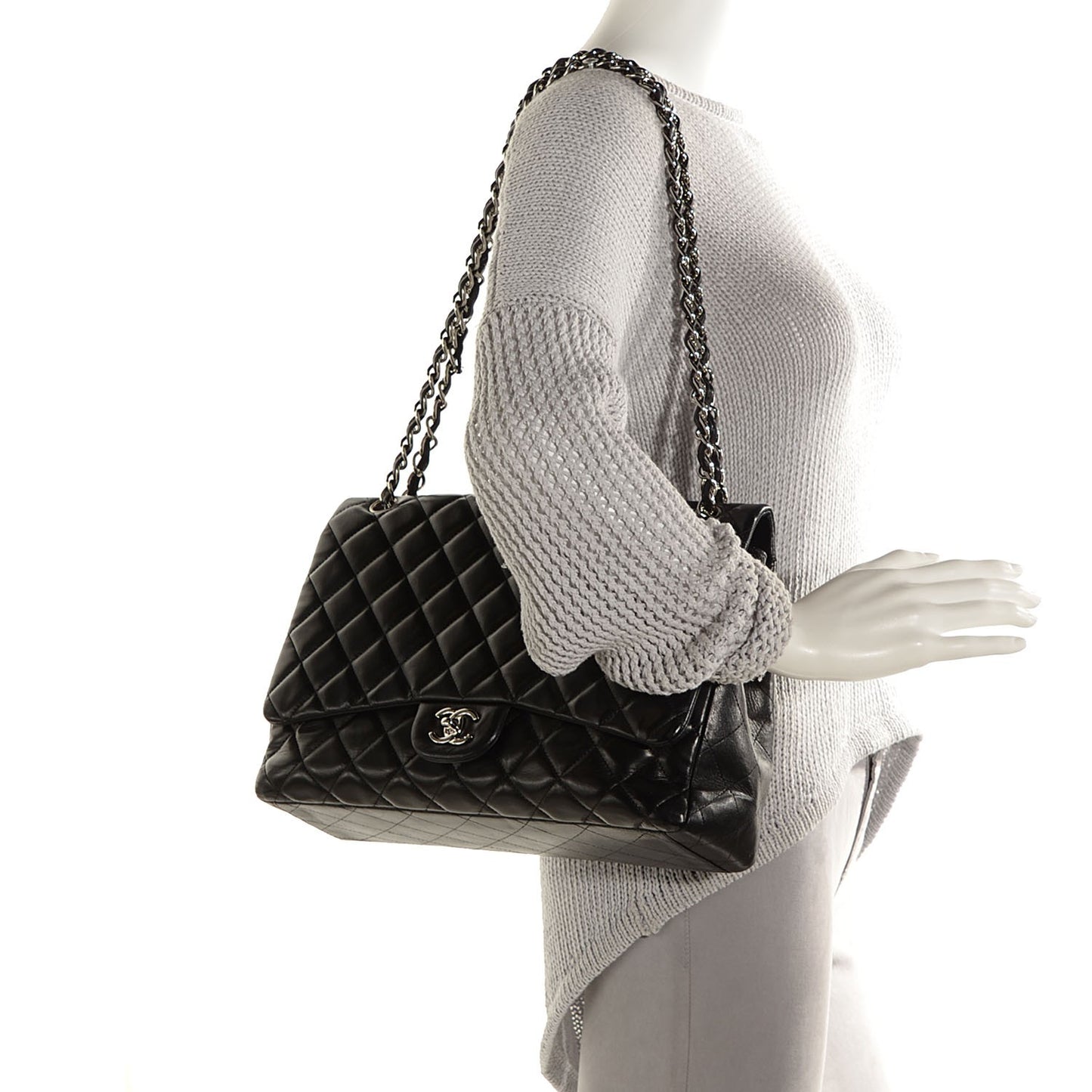 Lambskin Quilted Maxi Single Flap Black