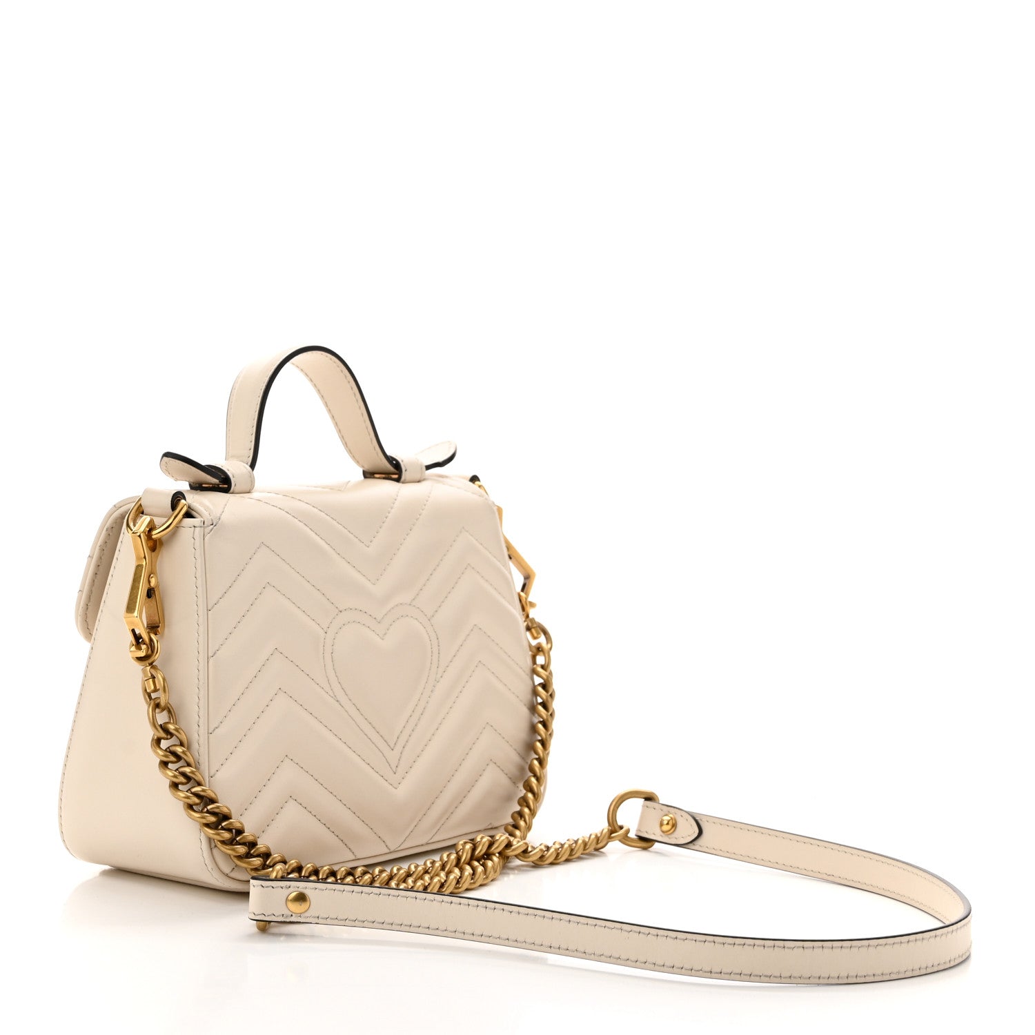 Gucci Calfskin Matelasse Mini GG Marmont Top Handle Shoulder Bag White 3 of 15