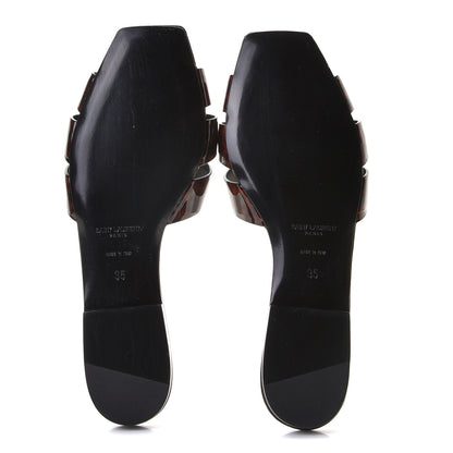 Saint Laurent Patent Calfskin Nu Pied 05 Slide Sandals 35 Tortoise 7 of 9