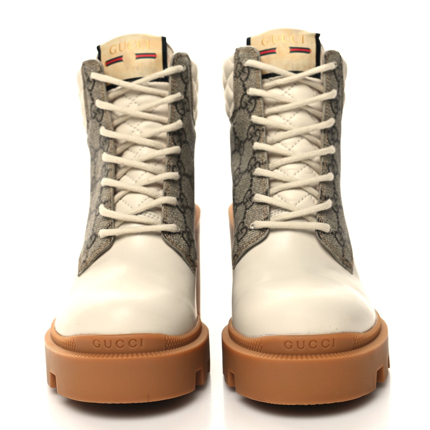 Calfskin GG Supreme Monogram Nappa Quilted Lace Up Ankle Boots 36 Mystic White Beige