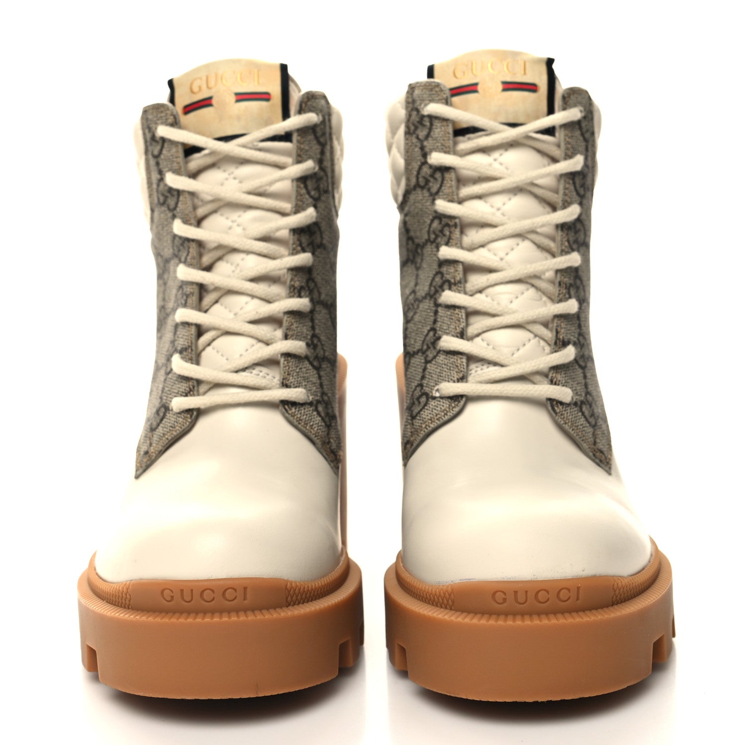 Gucci Calfskin GG Supreme Monogram Nappa Quilted Lace Up Ankle Boots 36 Mystic White Beige 3 of 9
