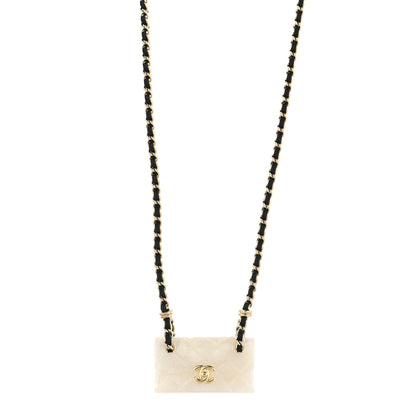 Chanel Lambskin Metal Resin Quilted Flap Bag Necklace Gold Black Pearly White 1 of 5