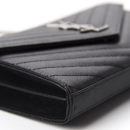 Saint Laurent Grain De Poudre Matelasse Chevron Monogram Chain Wallet Black 4 of 7