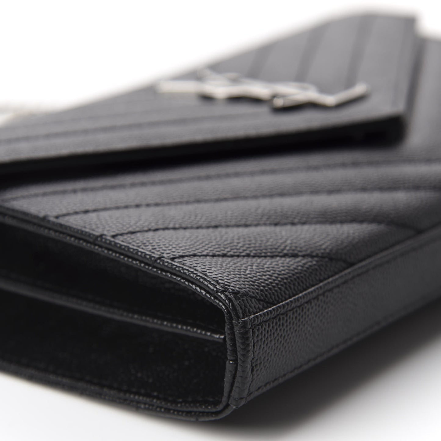 Grain De Poudre Matelasse Chevron Monogram Chain Wallet Black