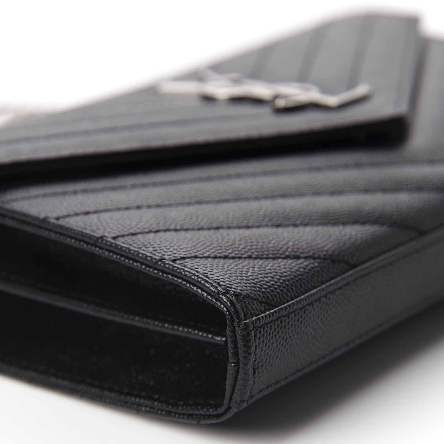 Saint Laurent Grain De Poudre Matelasse Chevron Monogram Chain Wallet Black 5 of 9
