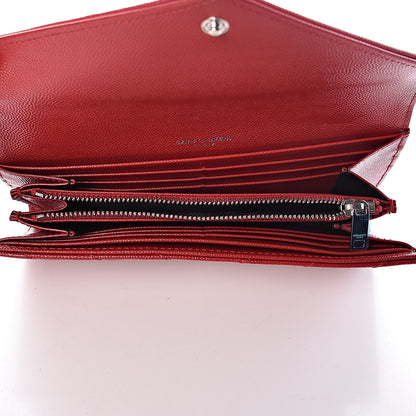 Saint Laurent Grain De Poudre Matelasse Chevron Monogram Flap Wallet Red 5 of 7