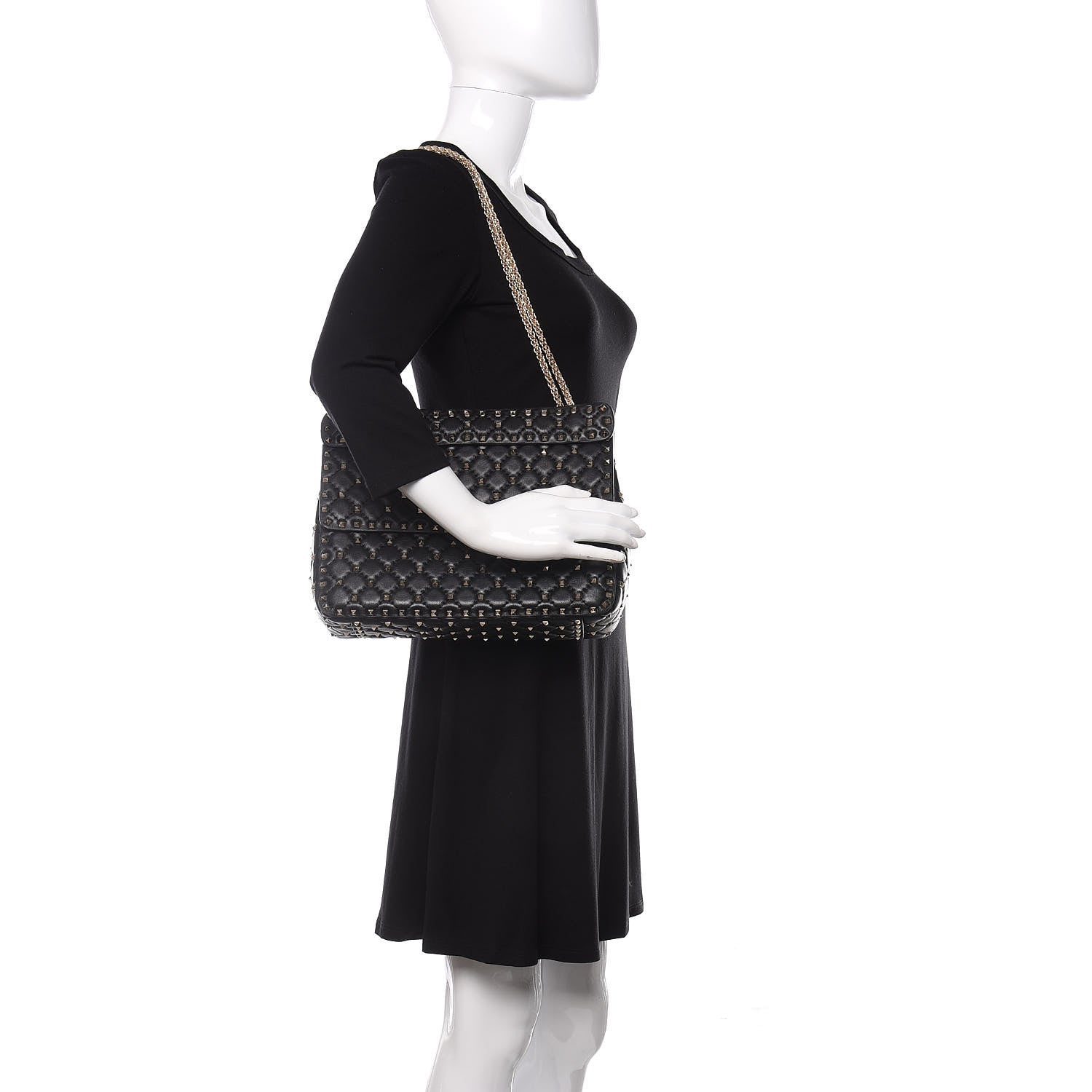 Valentino Garavani Lambskin Large Rockstud Spike Shoulder Bag Black 2 of 11